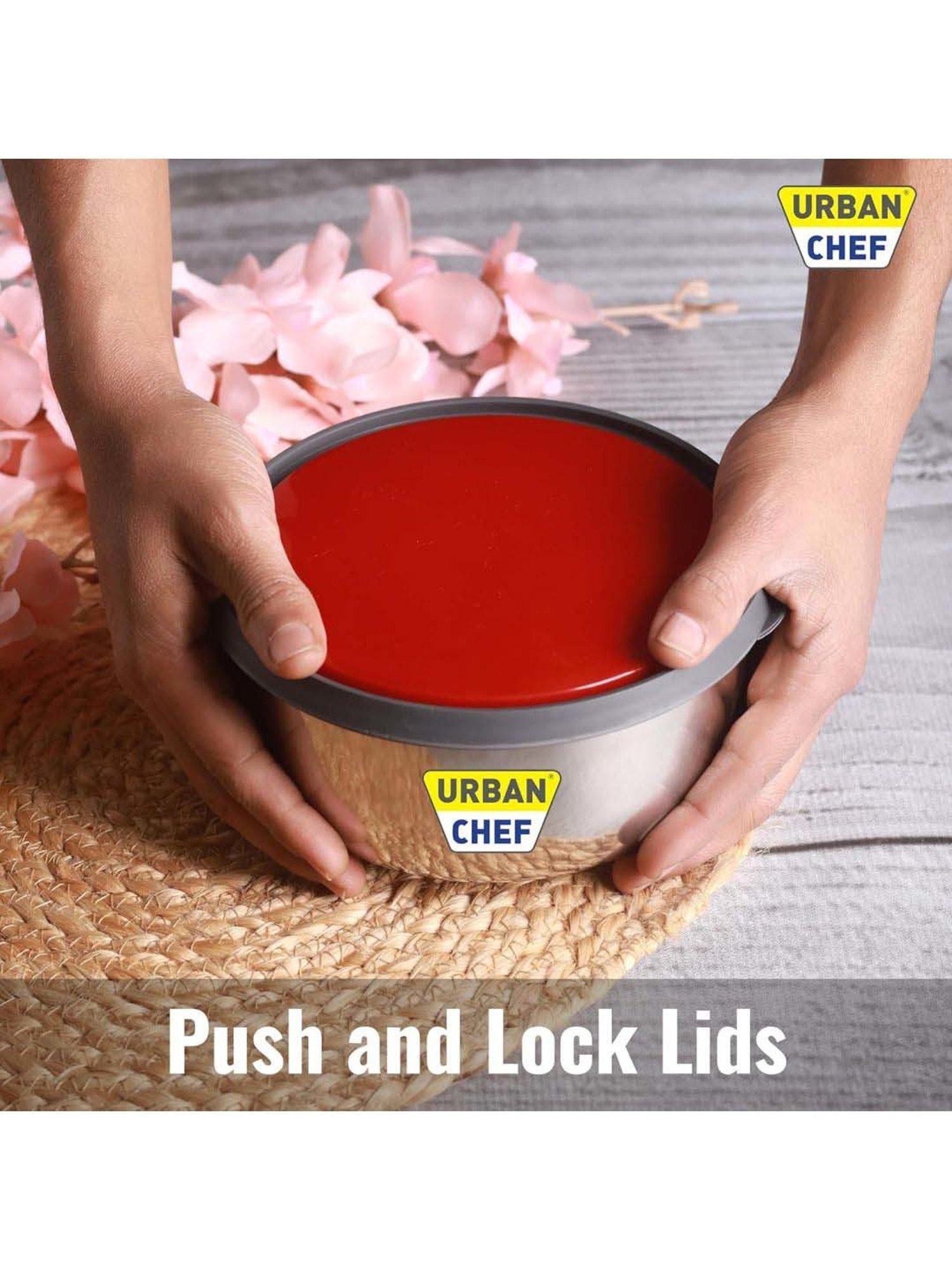 Urban Chef Multicolor Stainless Steel Fresca Push & Lock Bowl Storage Set With Lid - Set of 4