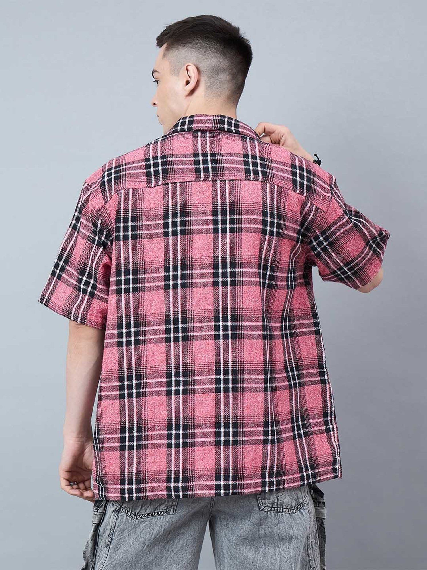 CHIMPAAANZEE Red & Black Loose Fit Check Oversized Shirt