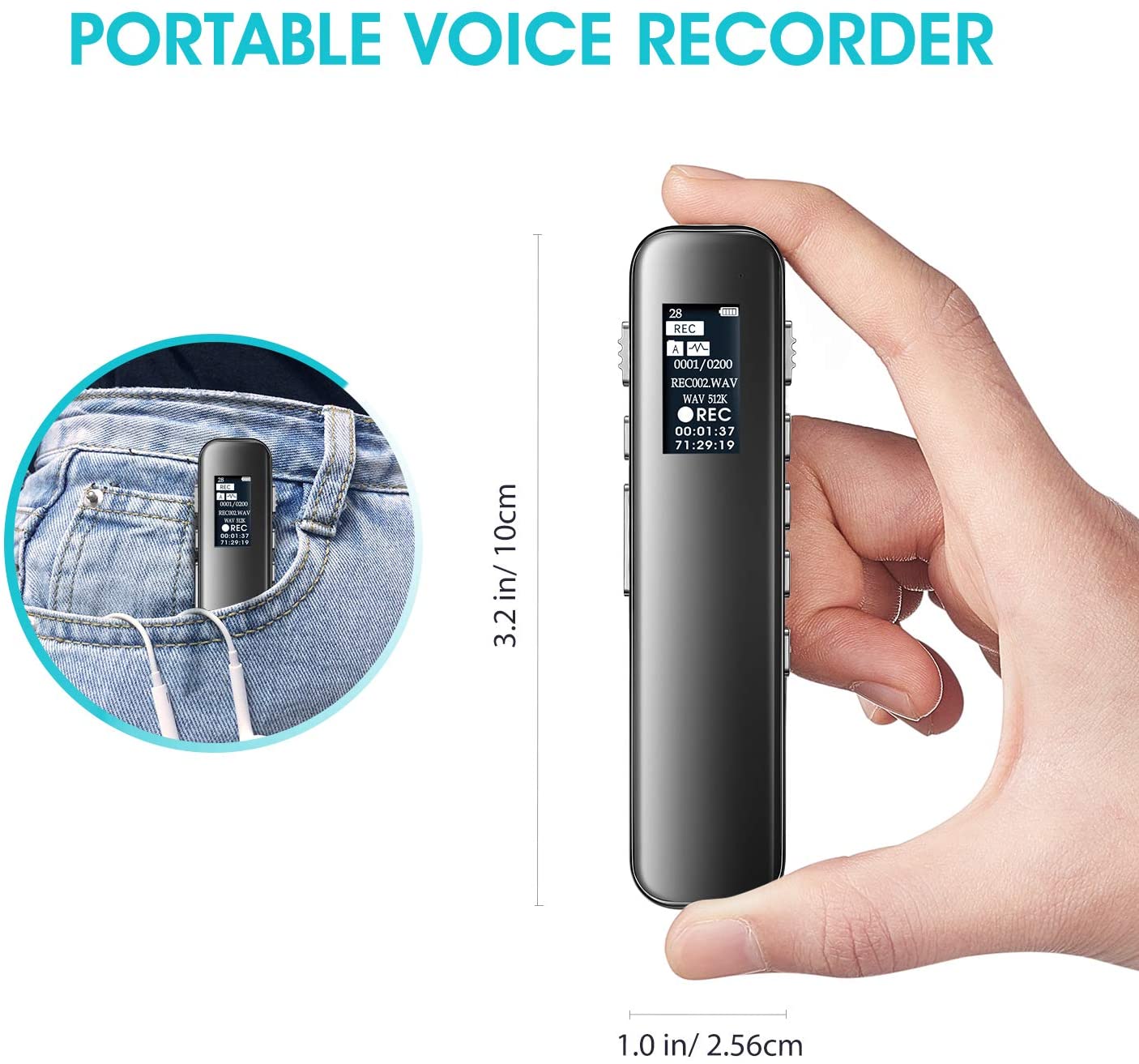Voice Activated Digital Audio Recorder, iRULU 16GB PCM HD Stereo Noise Reduction Recorder with Playback, Easy Operation Recording Device for Lecture Interview Meeting