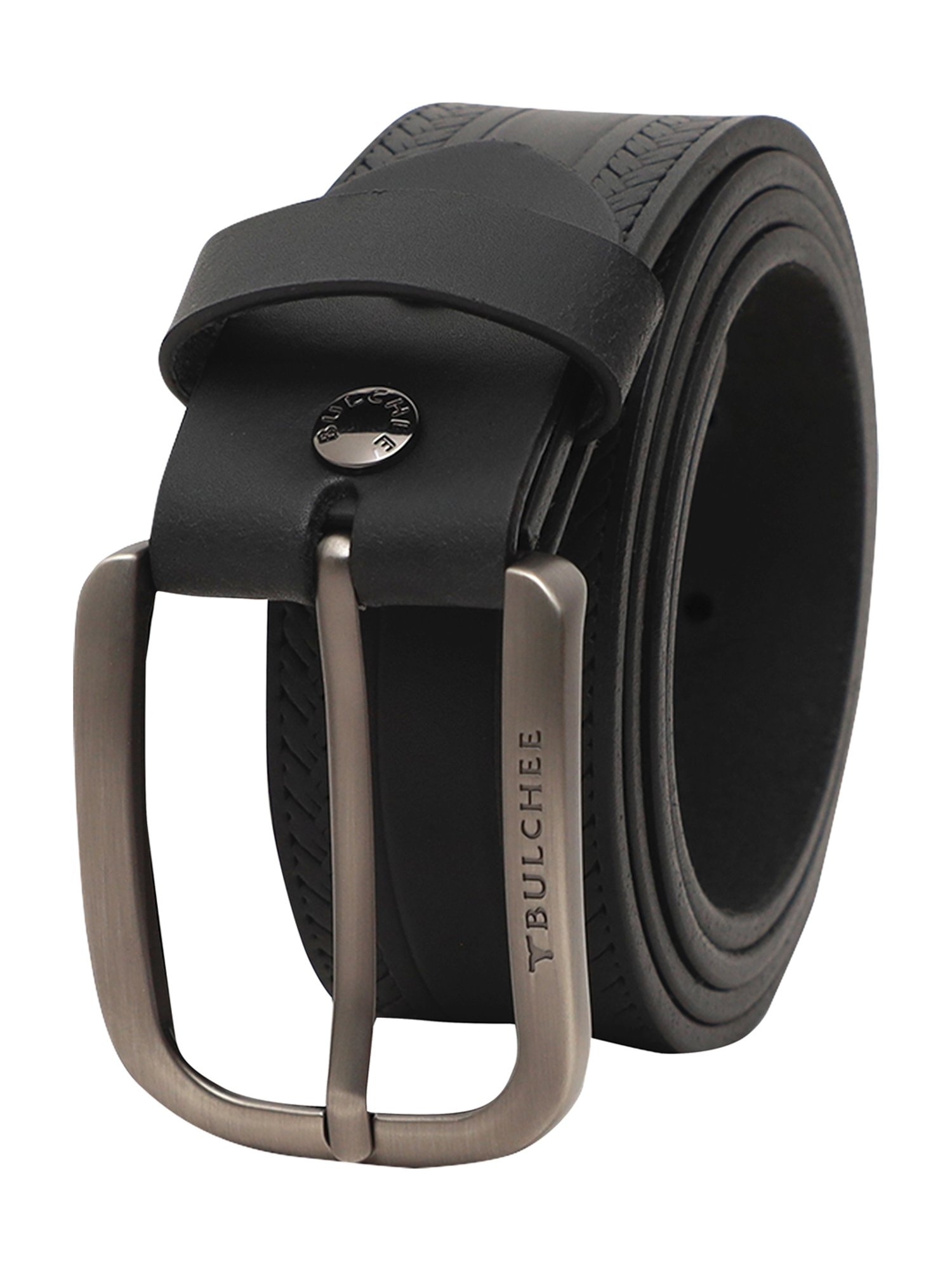 BULCHEE Black Leather Casual Belt for Men