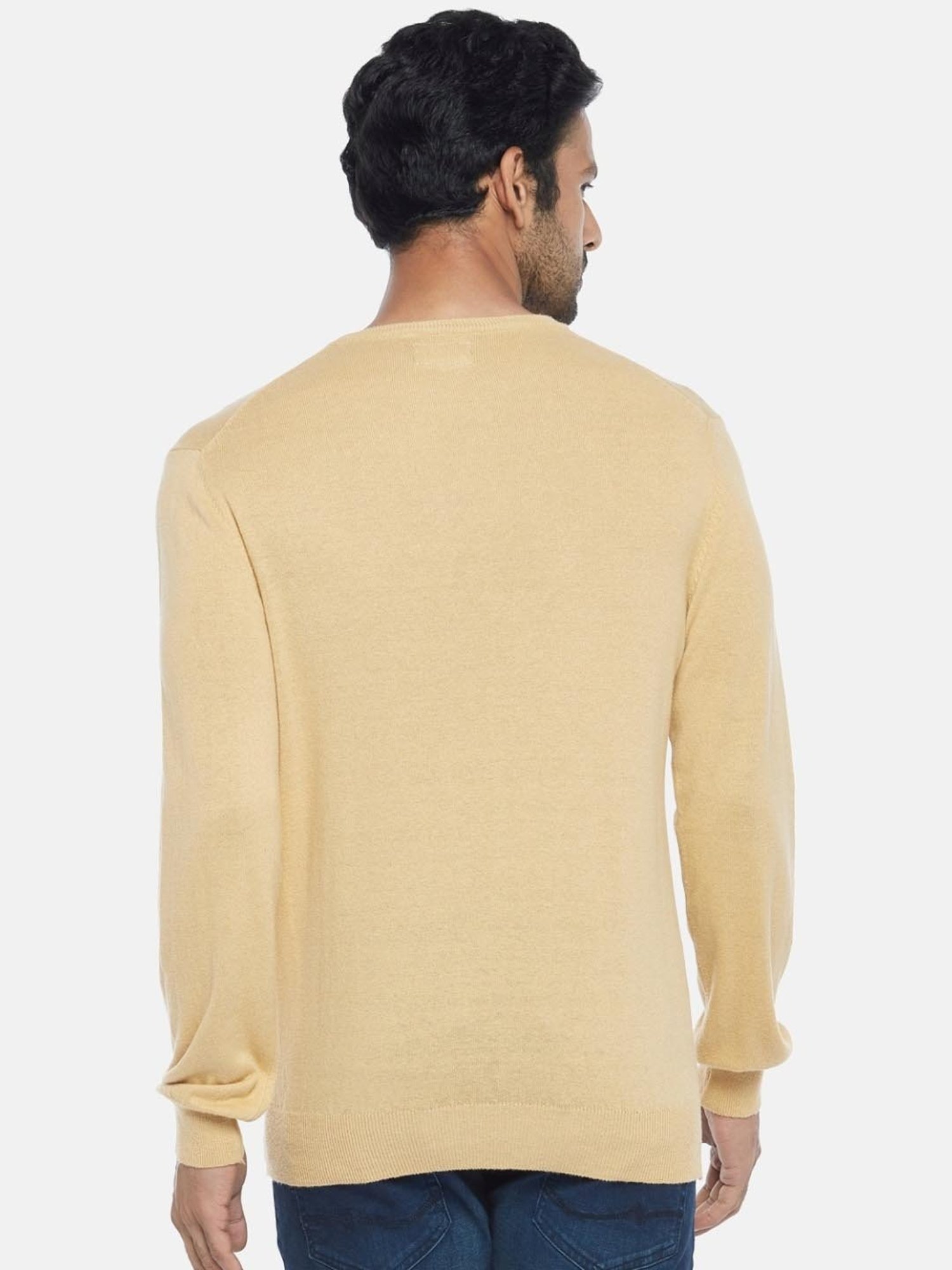 Byford By Pantaloons Mustard Yellow Cotton Regular Fit Sweaters