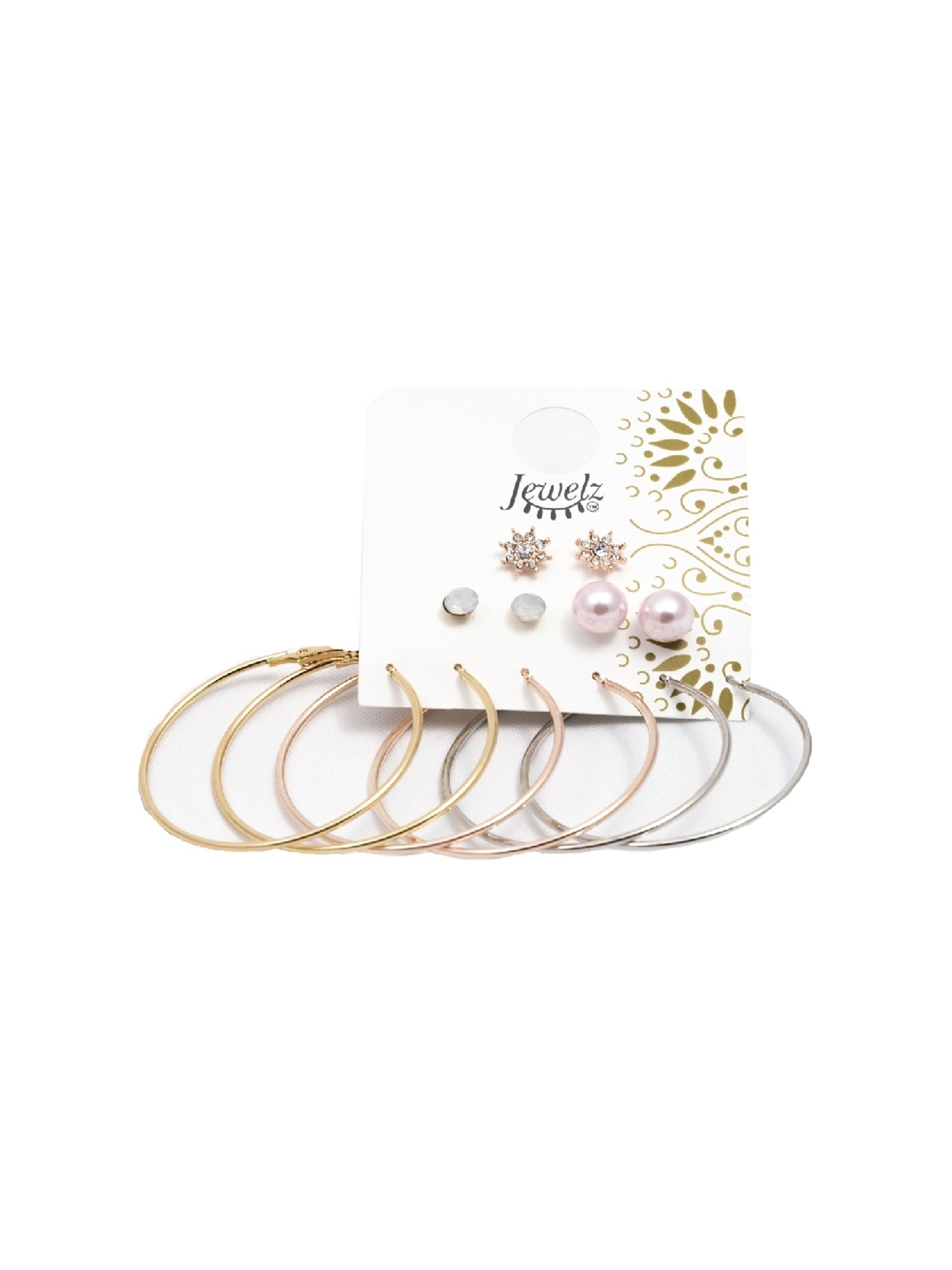 Jewelz Pack of 6 Fashion Non-Precious Metal Base Earrings for Women & Girls