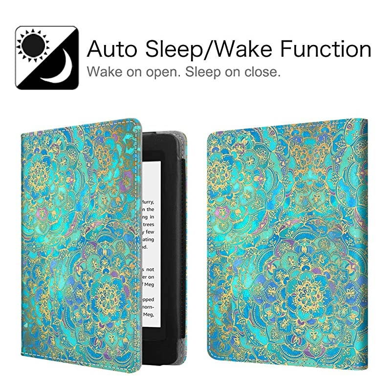 Folio Case for Kindle Paperwhite Fits AllNew 10th Generation 2018 All Paperwhite Generations Book Style Vegan Leather Shockproof Cover with Auto SleepWake Shades of Blue