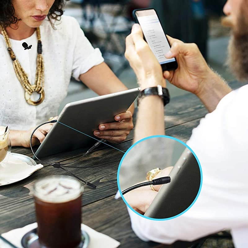 2 Pack Lavalier Microphone  Professional Omnidirectional Condenser Interview Clip on Lapel Mic with Headphone Jack Compatible with iPhone, iPad, Android, Camera, Computer, PC, Tablets, AU-303