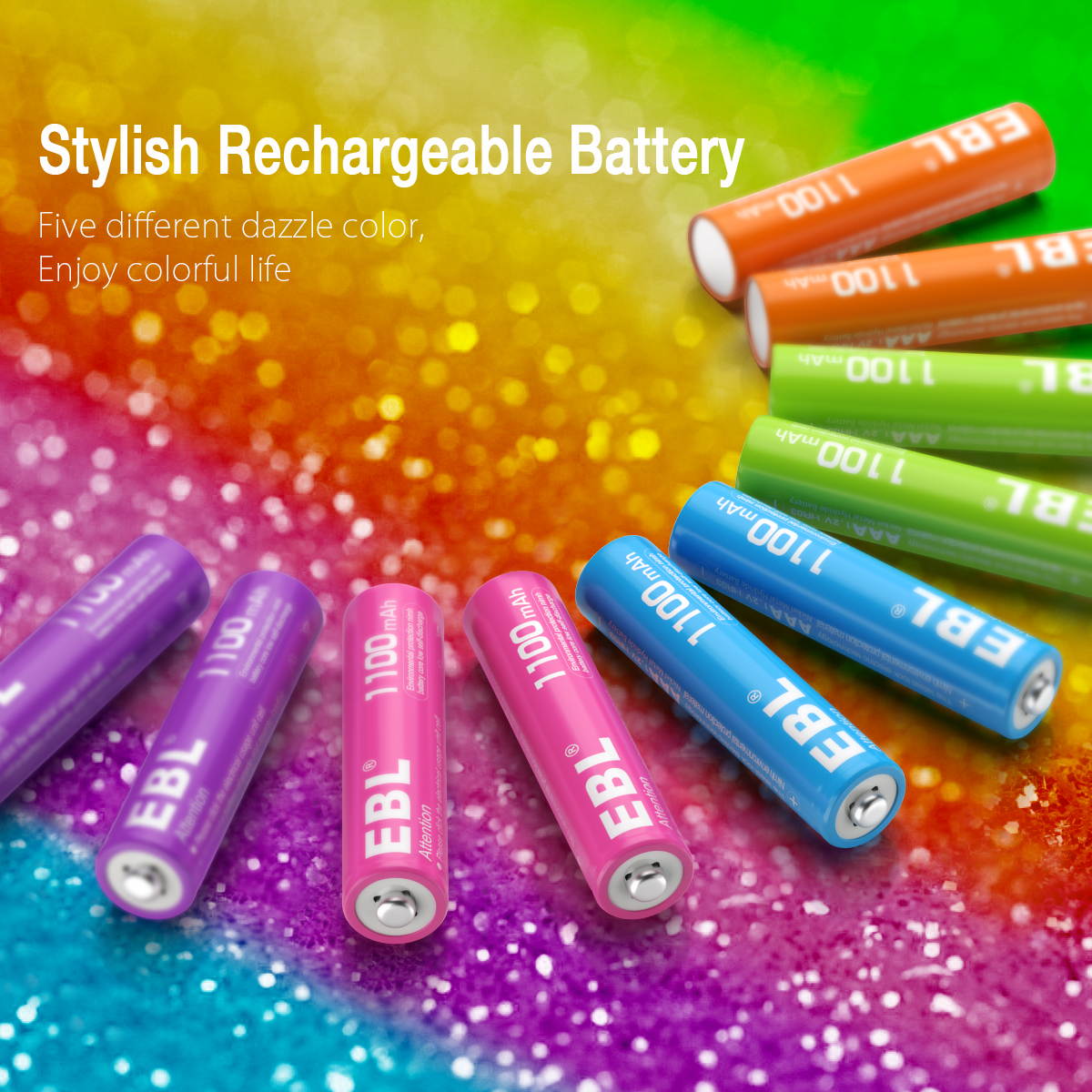 EBL 10Pcs AAA Rechargeable Batteries 1.2V 1100mAh Ni-Mh Colorful Battery W/ Case