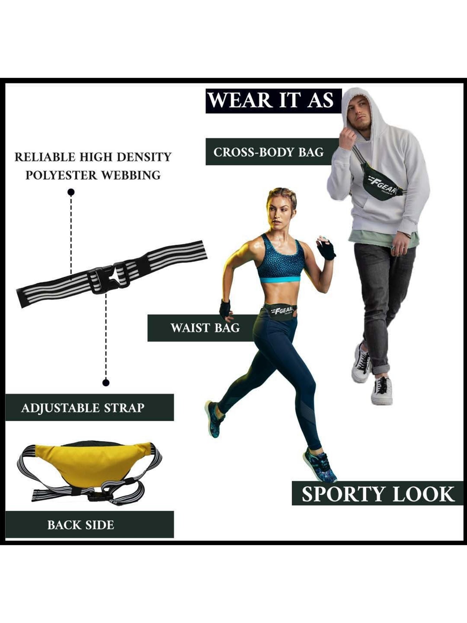 F Gear Green Printed Waist Pouch