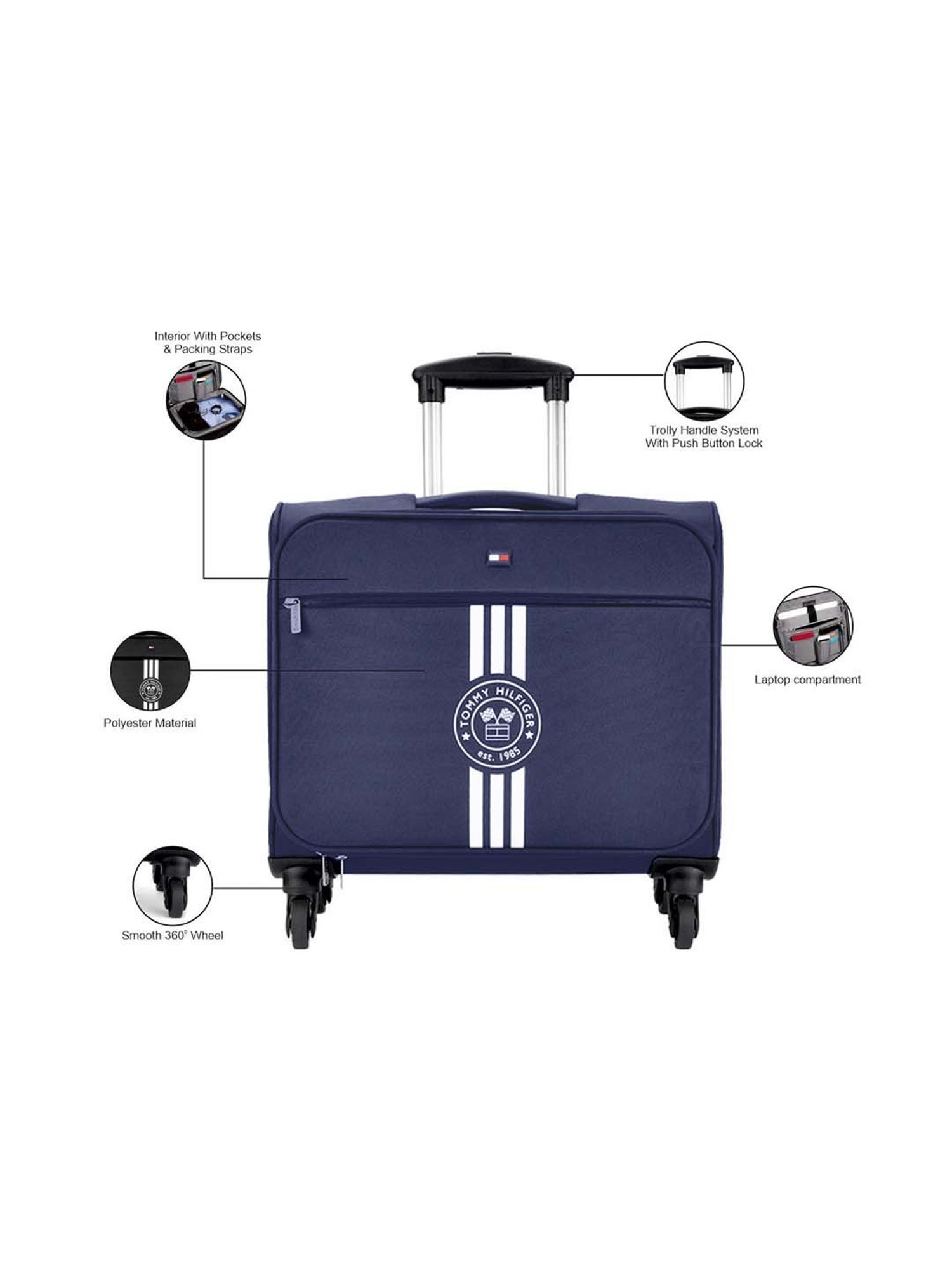 Tommy Hilfiger Planetary Plus Pro Blue Printed Overnighter Trolley Bag - 45.5 cm