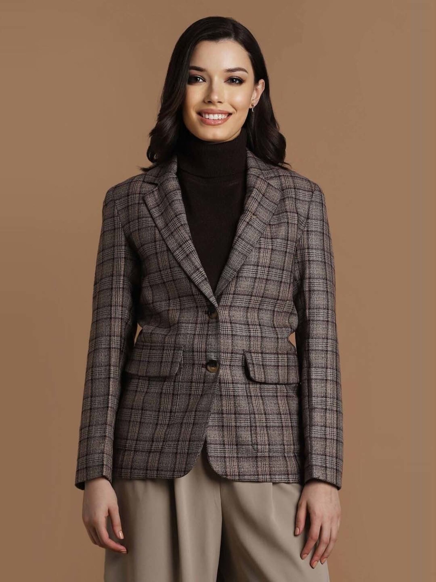 Allen Solly Grey Chequered Blazer