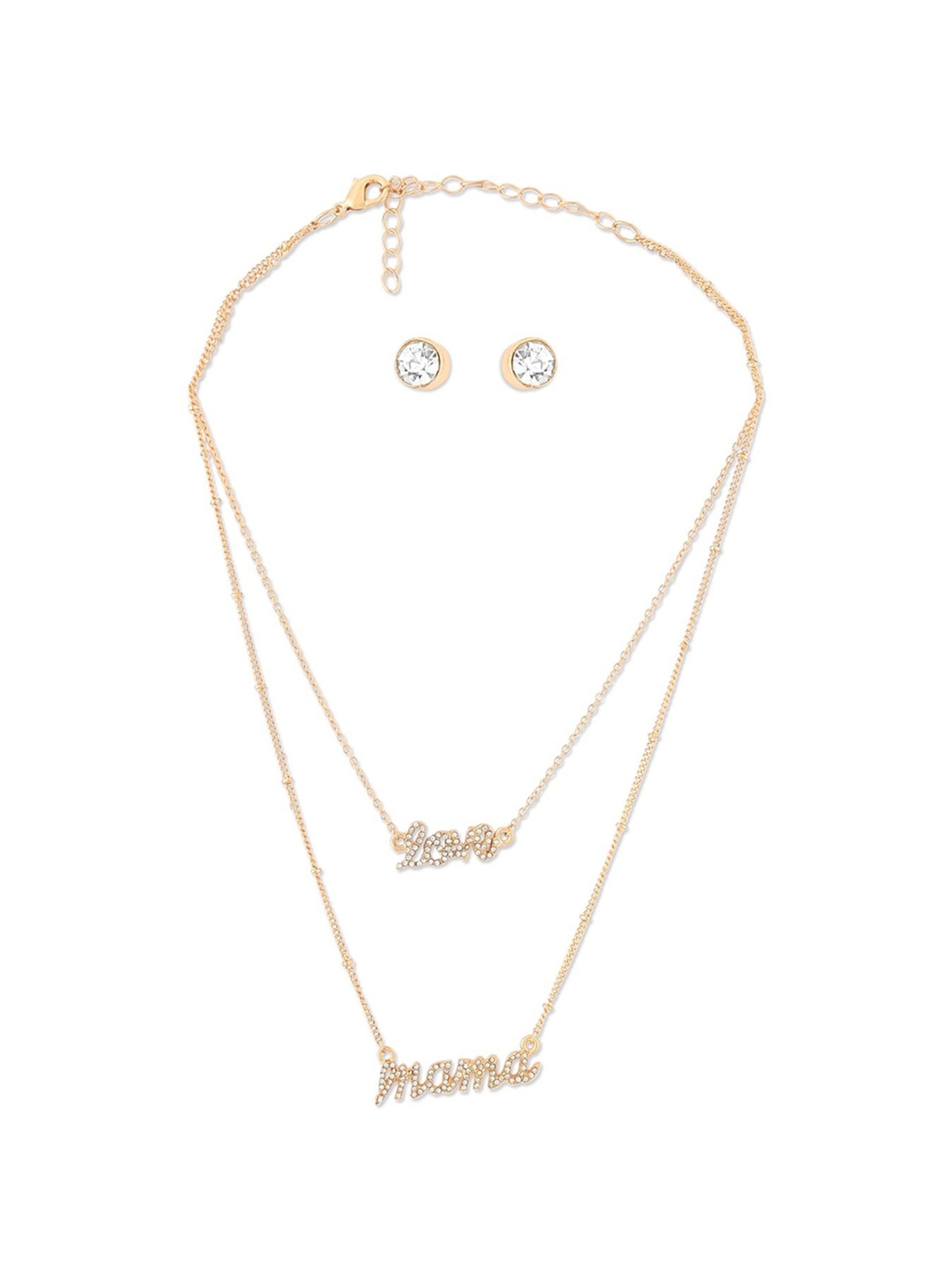 Zaveri Pearls Gold Tone 2 layers Austrian Diamonds Studded Love Mama Necklace Earring Set-ZPFK12071