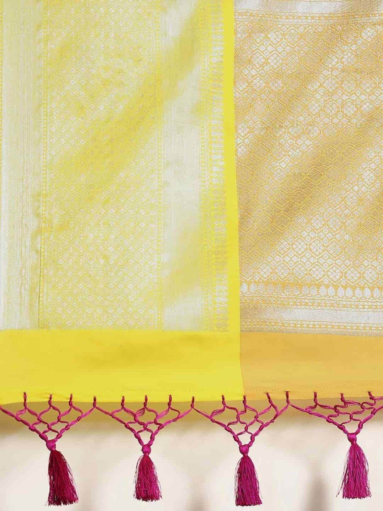 Silk Land Purple & Yellow Woven Saree With Unstitched Blouse