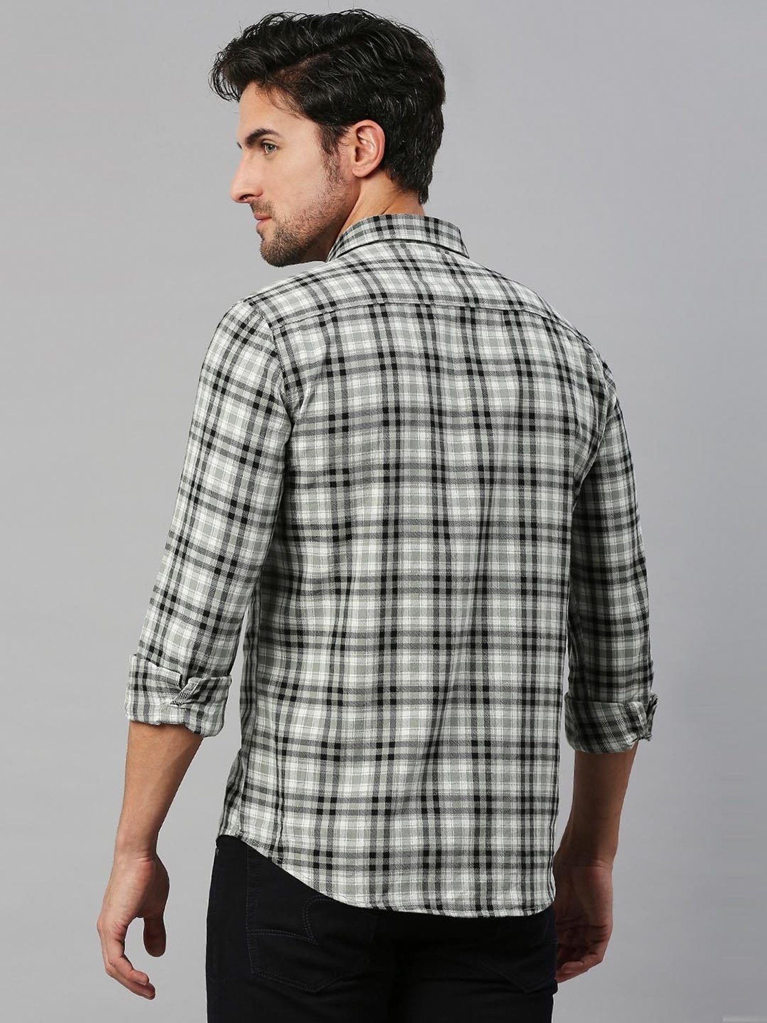 SOLEMIO Multicolor Slim Fit Check Cotton Shirt