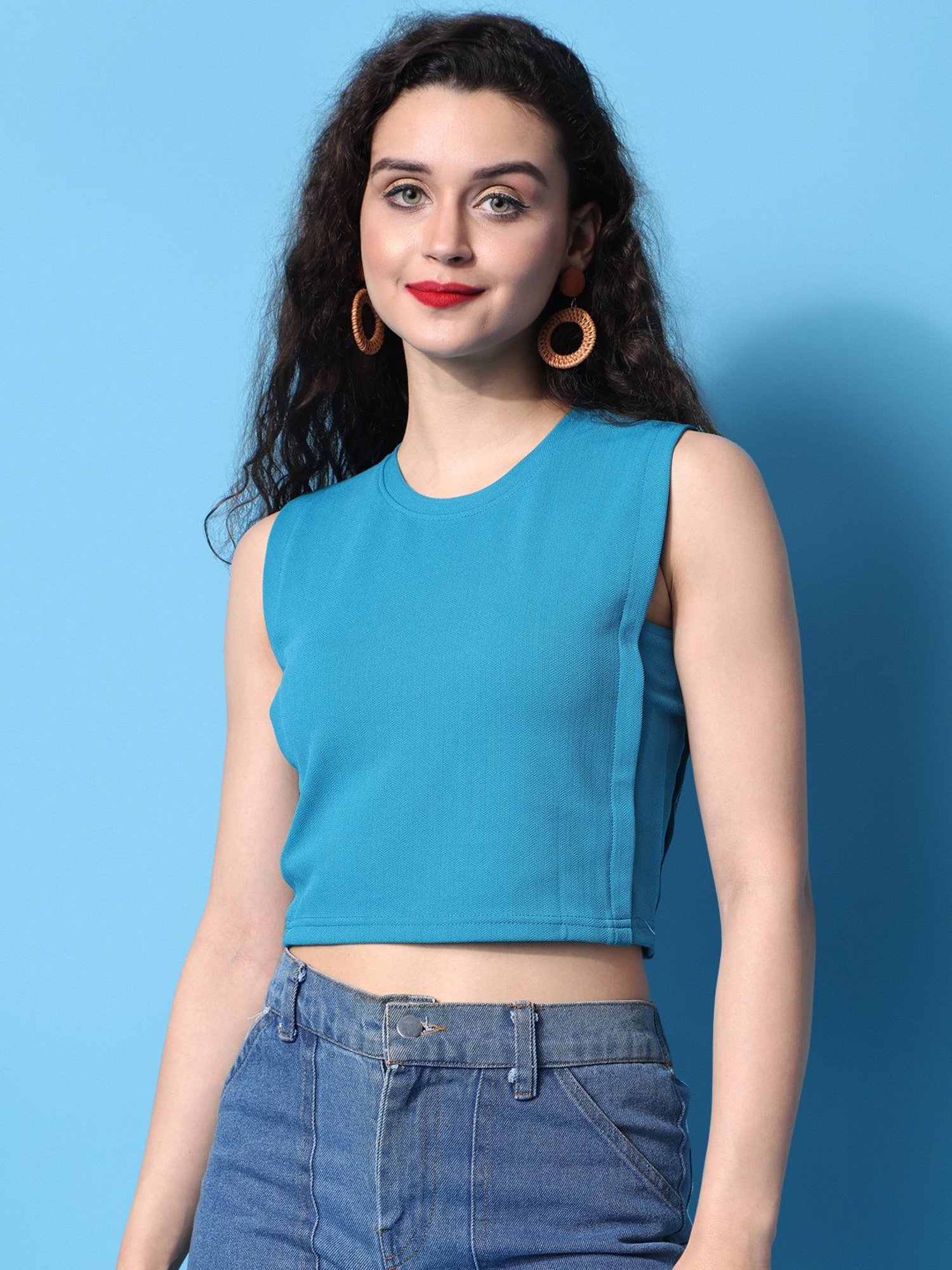 PURVAJA Teal Regular Fit Crop Top