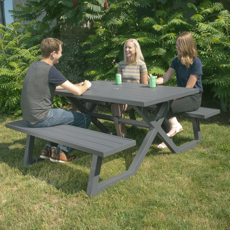 Vivere Banquet Deluxe 5ft Aluminum Picnic Table - Grey Color