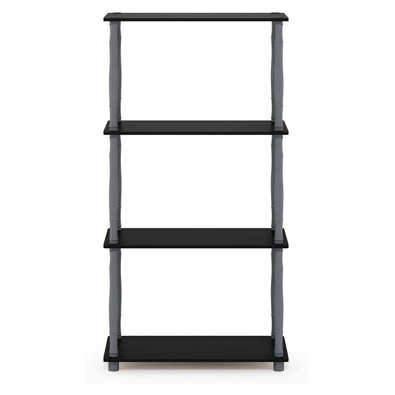 Furinno Turn-N-Tube 4 Tier Multipurpose Open Wood Display Shelf and Bookcase for Living Room, Dining Room, Bedroom, and Office Spaces, Black/Gray