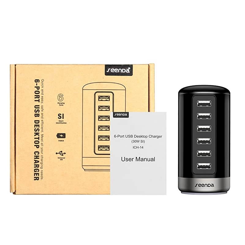 USB Charger Multi Wall Charger Port 6Port USB Charging Station with Smart Identification White Gold