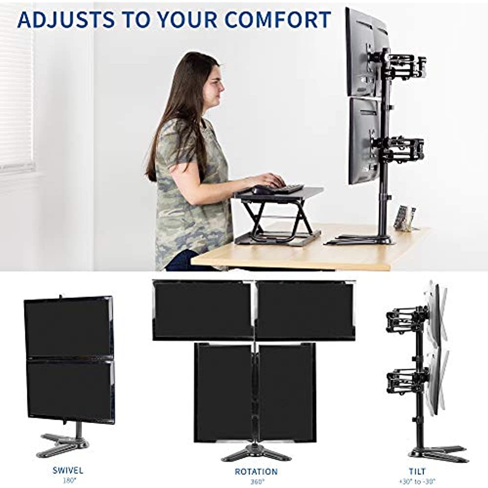 VIVO Aluminum Freestanding Quad LCD Monitor Mount Fully Adjustable Desk Stand for 4 Screens 17" to 32" (STAND-V104Z)