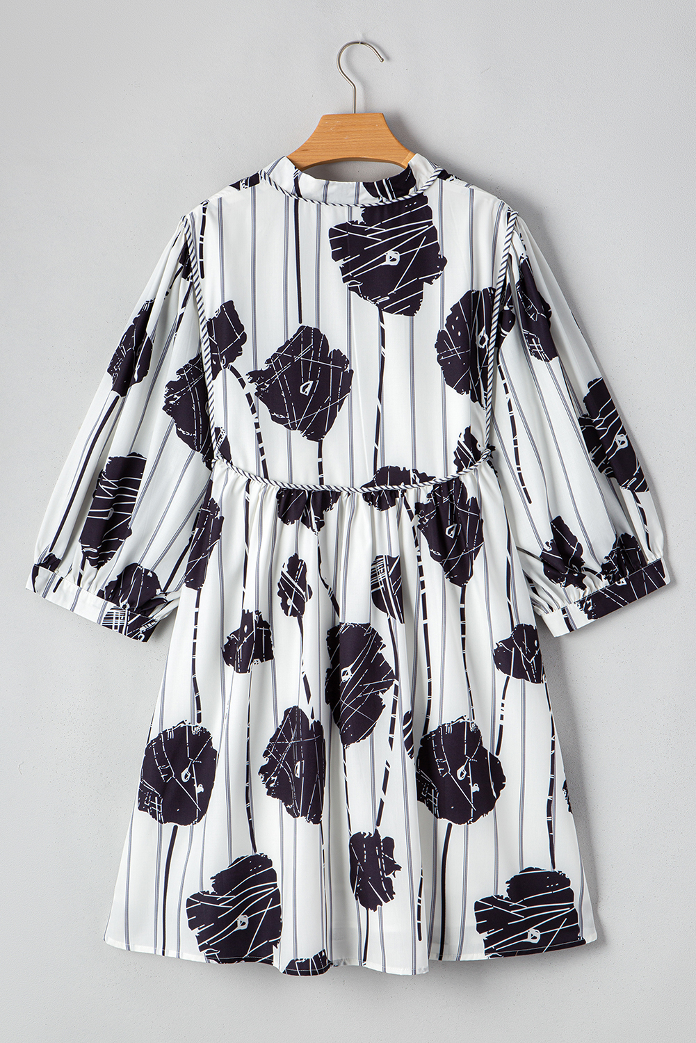 Black Leopard Patchwork Split Neck Ruffle Plus Size Dress