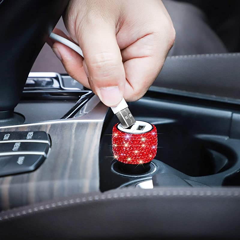 Dual USB Car Charger Car Adapter Bling Bling Rhinestones Crystal Car Decorations for Fast Charging Car Decors for iPhone Xs Max X Plus iPad ProMini Samsung