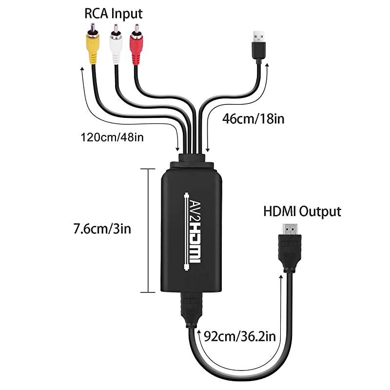 RCA to HDMI Converter  AV to HDMI Adapter 3RCA CVBS Composite to Audio Video Converter Supporting PAL NTSC 1080P for WII WII U PC Laptop Xbox PS3 PS4 TV STB VHS VCR Camera DVD Players