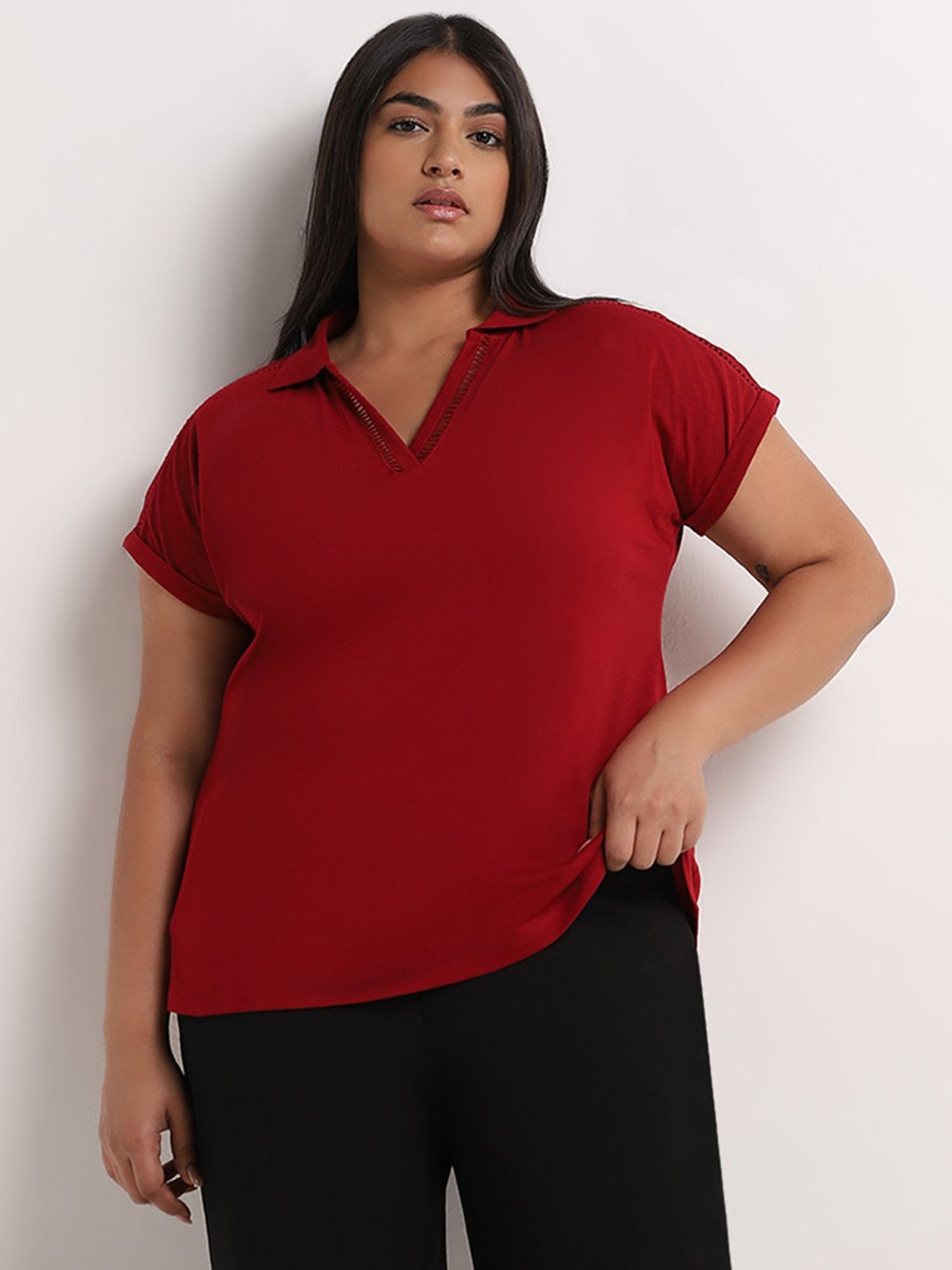 Gia by Westside Red Solid Top