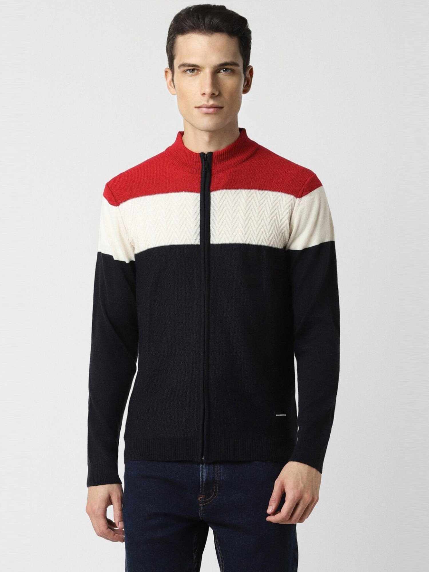 Van Heusen Black Regular Fit Colour Block Sweater