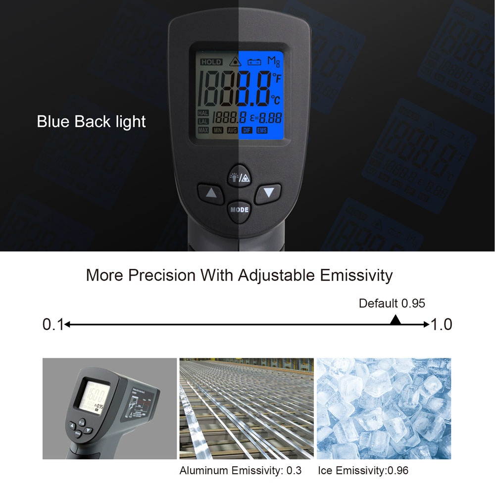 Digital Thermometer Two Laserlines Non-Contact Object Temperature Measurement Tool Handheld ? ? Switchable Measuring Device with Data Hold Low Battery Alarm Function