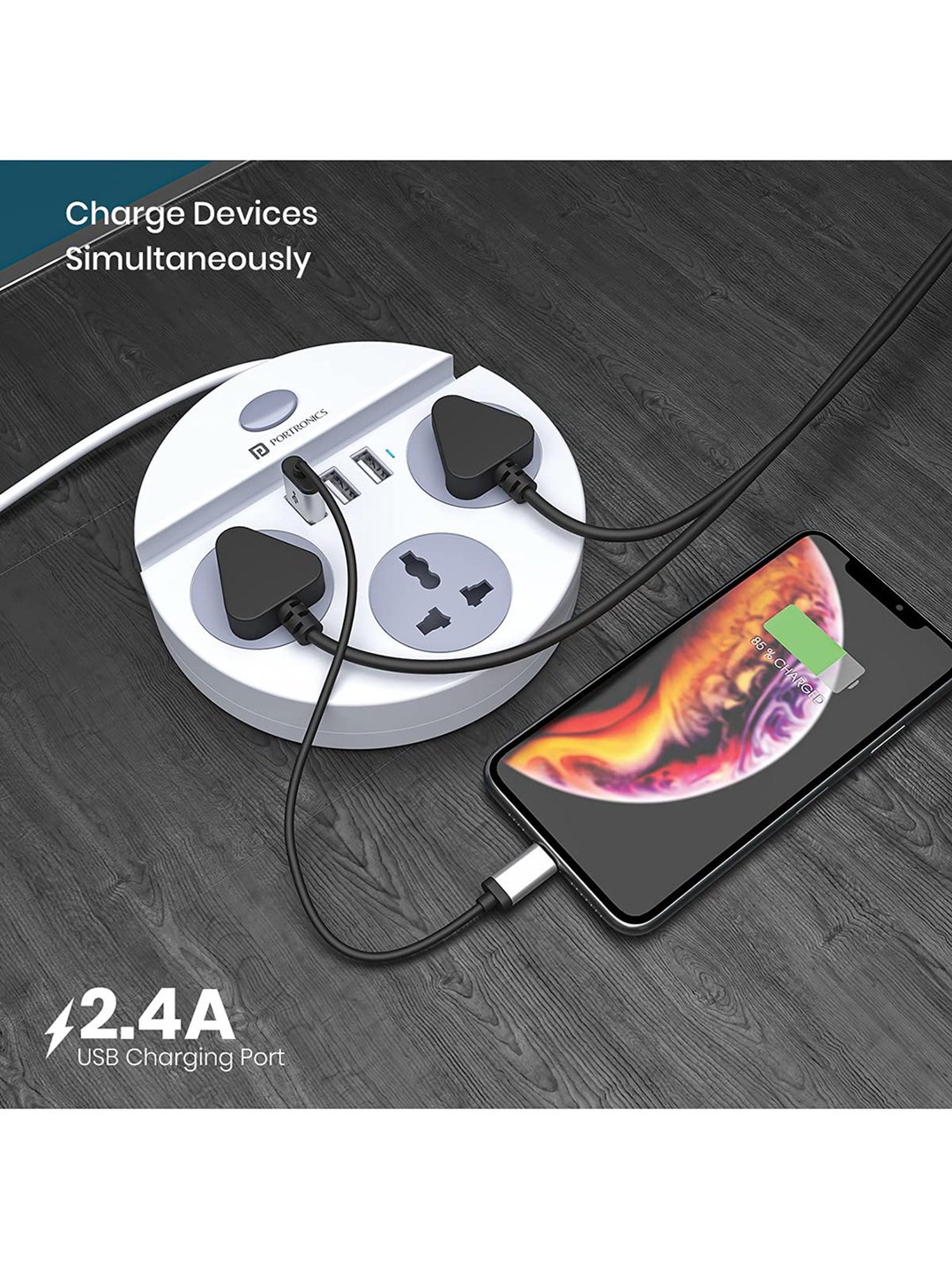 Portronics Power Plate 5 POR-1359 With 3 Socket & 3 USB Port Surge Protector (White)