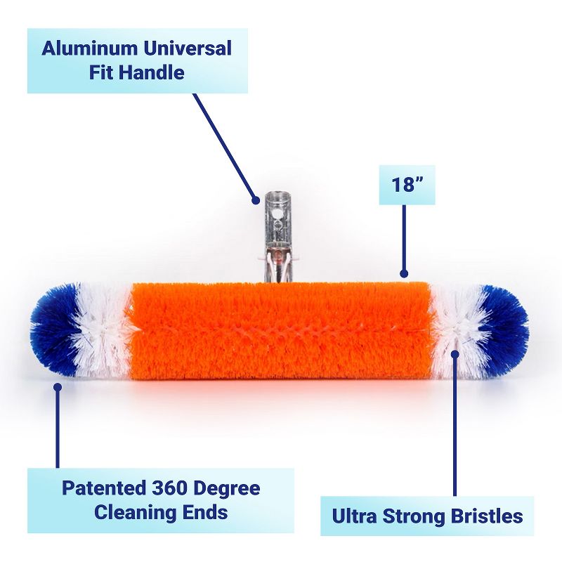 Blue Torrent 18" 360 Degree Brush Around Polypropylene Bristles Above and In Ground Swimming Pool Wall and Floor Cleaning Brush Attachment Accessory