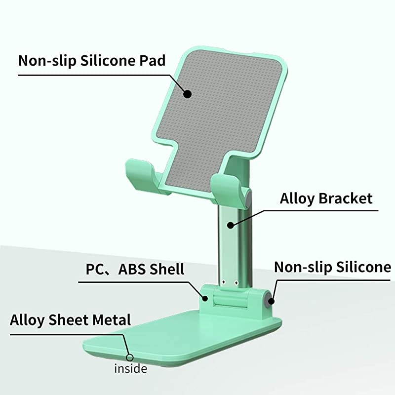 Portable Cell Phone Stand for Desk Adjustable Foldable Tablet Mount Mobile Phone Holder for Desktop Bed Compatible with All Smartphones Green