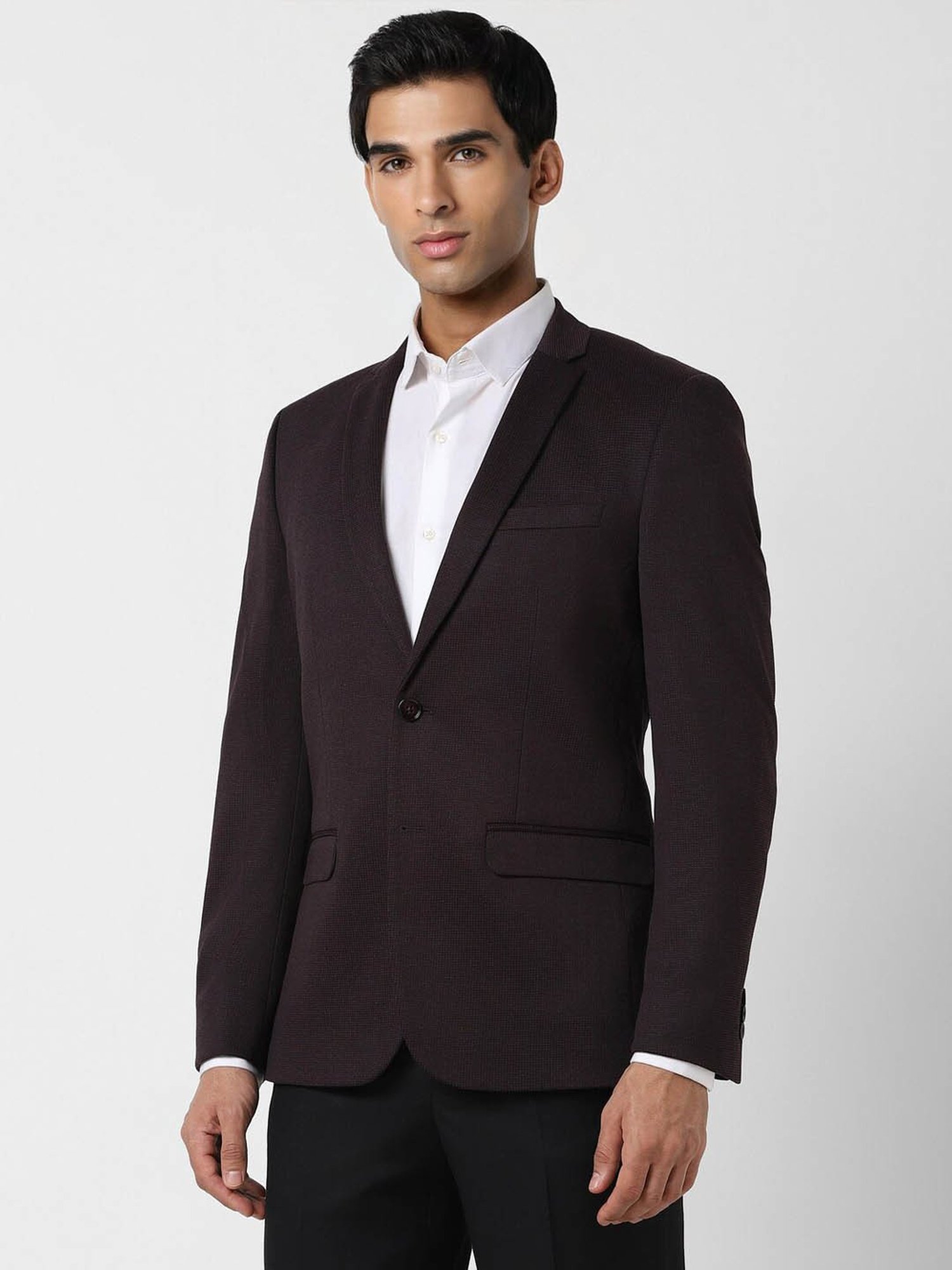 V Dot Maroon Slim Fit Blazer