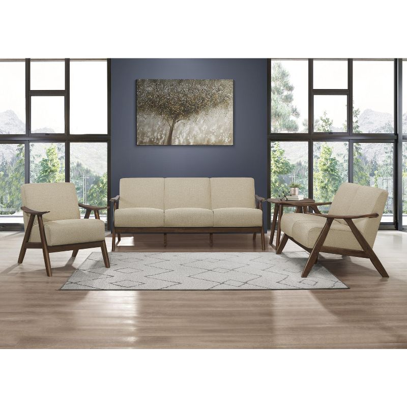 Lexicon 1138BR-3 Damala Collection Retro Inspired 3 Seat Living Room Sofa Couch, Polyester Fabric, Walnut Frame, Brown
