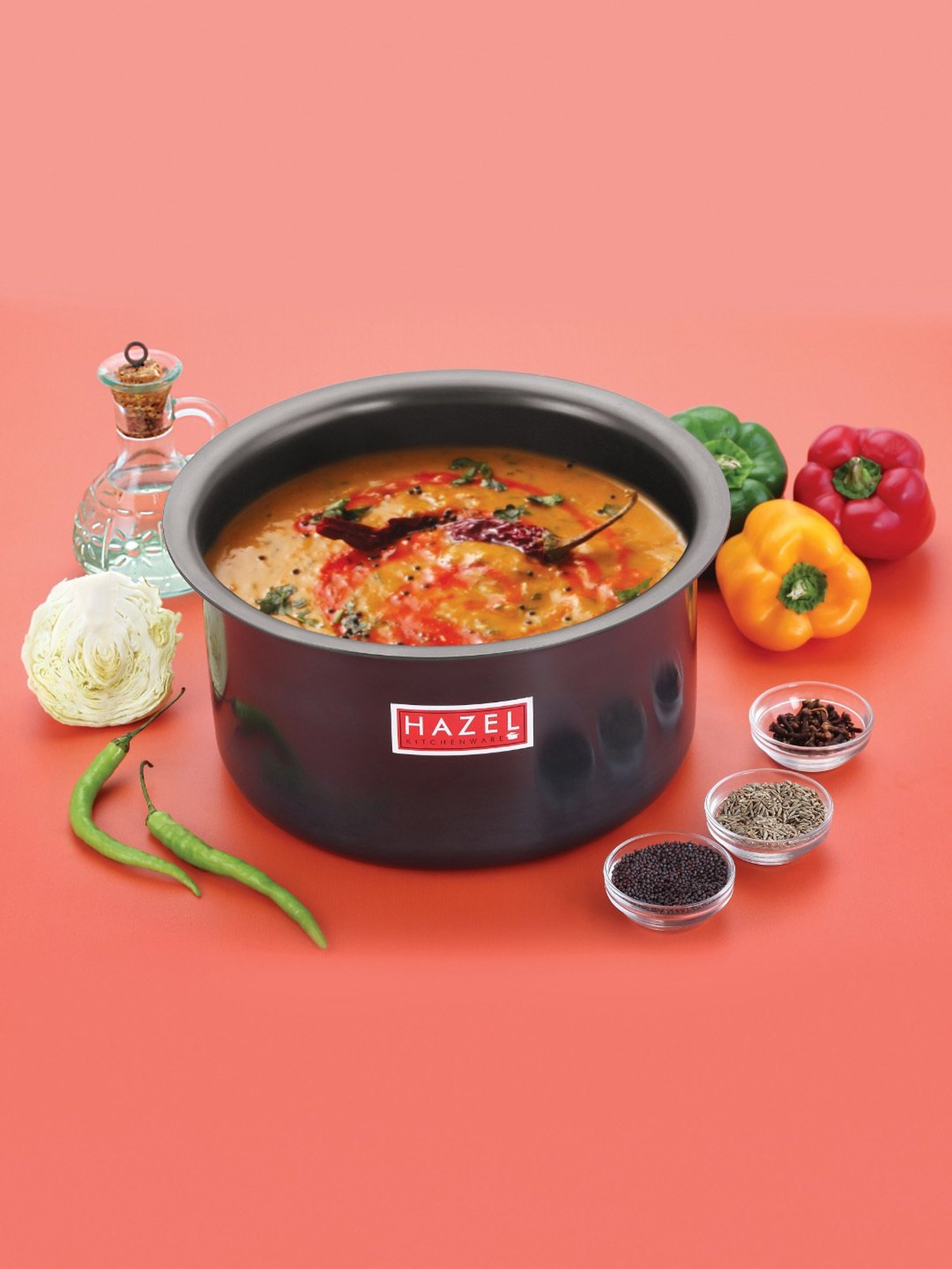 HAZEL Black 1100 ML Aluminium Bhagona - Set of 1