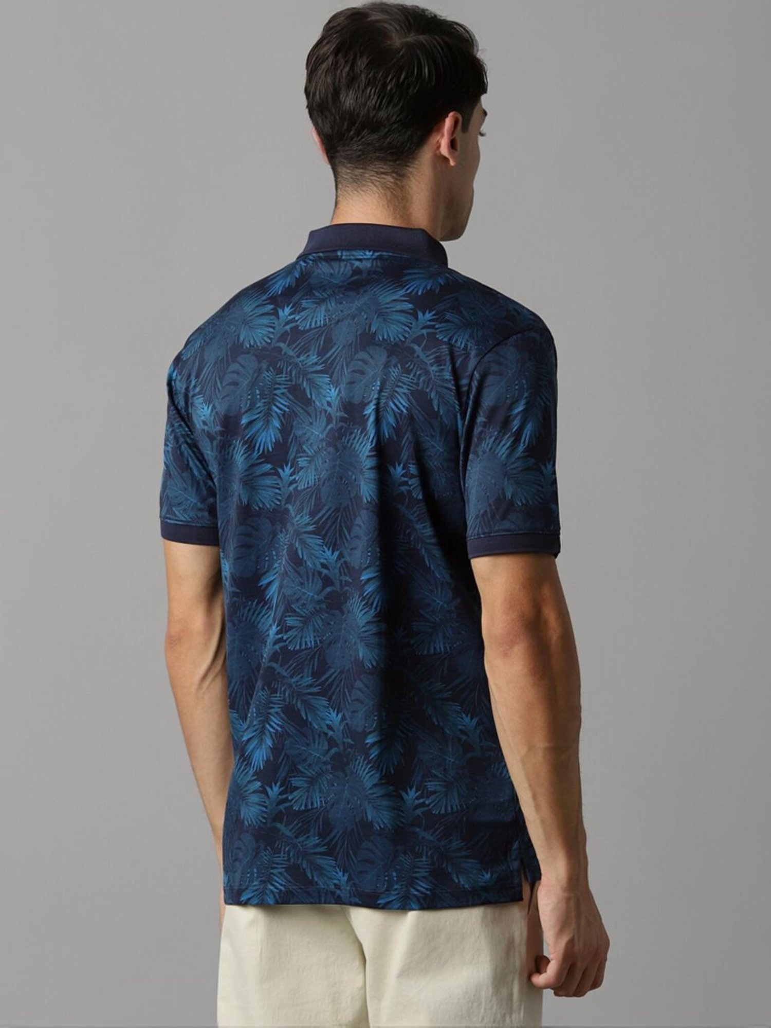 Louis Philippe Navy Cotton Regular Fit Printed Polo T-Shirt