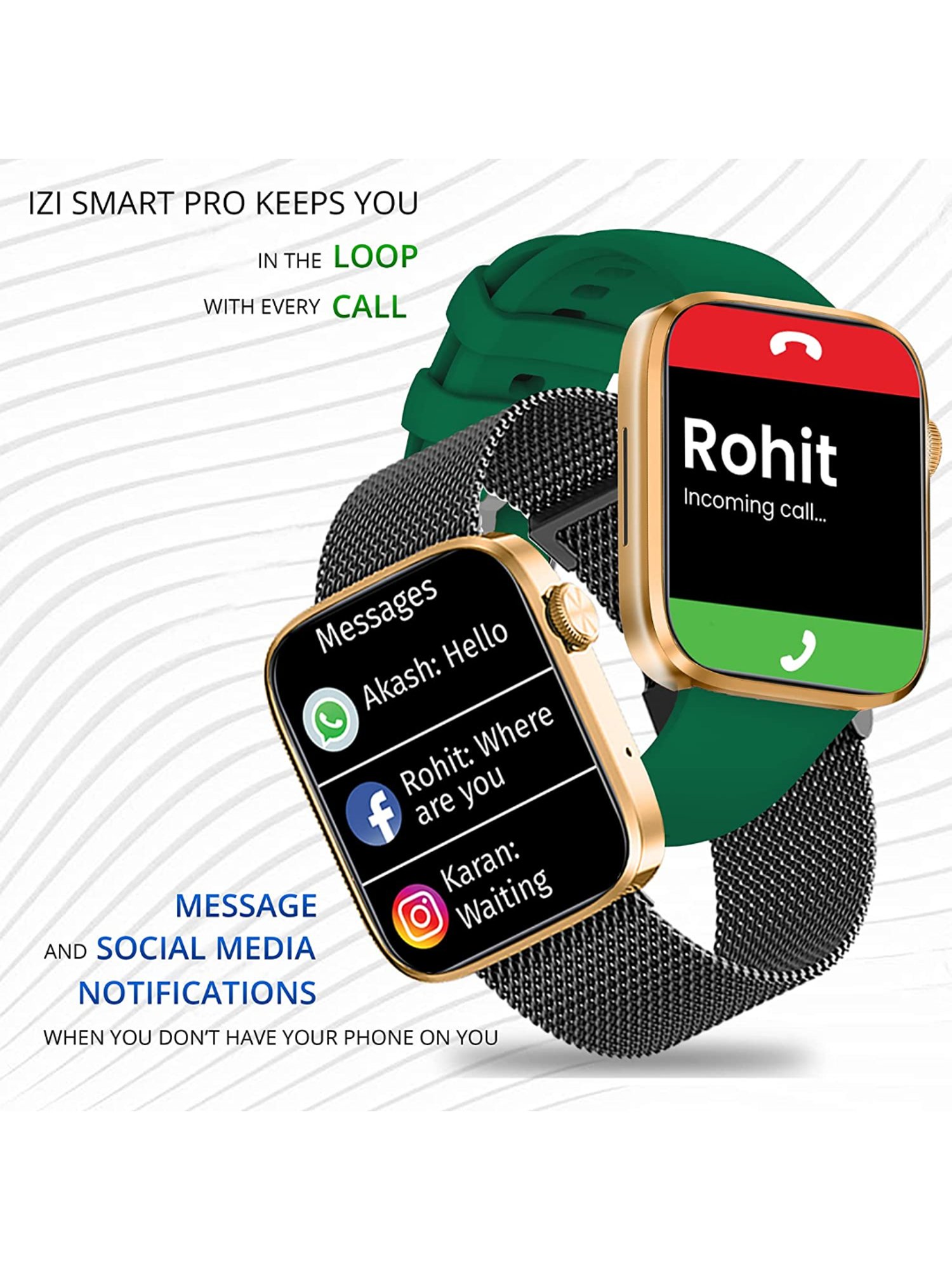 IZI SmartPro 1.9 inch PPI 326 UHD Smartwatch with 2 Premium Straps Included Steel + Silicone