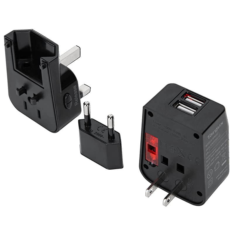 World Travel Power Adapter with Dual USB Charging Ports for Laptop, Phone, Tablet, or Other Mobile Device (APK032US)