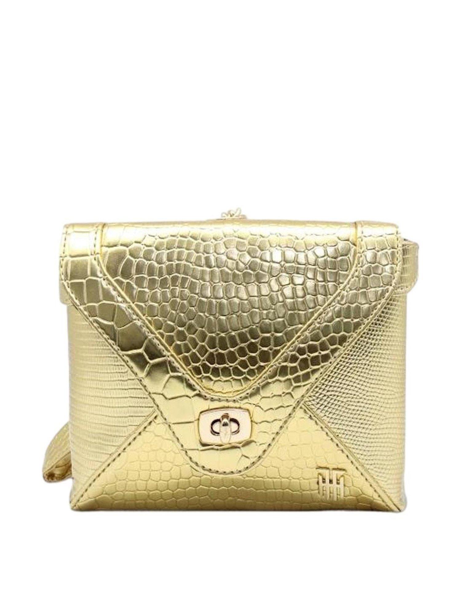 THE HOLISTIK Glititer II Golden Textured Medium Handbag