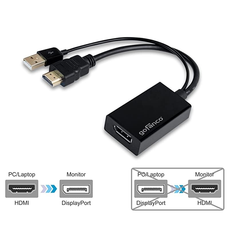 4K x 2K HDMI Male to DisplayPort Female Converter Adapter with USB Power for HDMI Source to DisplayPort Monitor (Unidirectional), Compliant with VESA Dual-Mode DisplayPort 1.2, HDMI 1.4