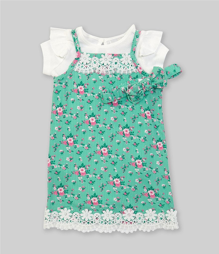 Rare Editions Baby Girls 12-24 Months Short-Sleeve Bodysuit & Lace-Trim Floral Jumper Set