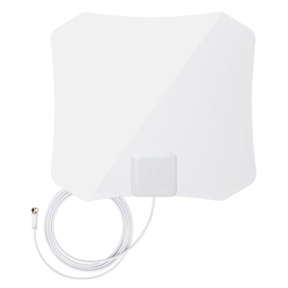 Antop AT-132 Indoor TV Antenna - 30 Mile - Super Slim 0.02" - Piano White - Table Stand - 10ft Cable - 4K UHD Ready