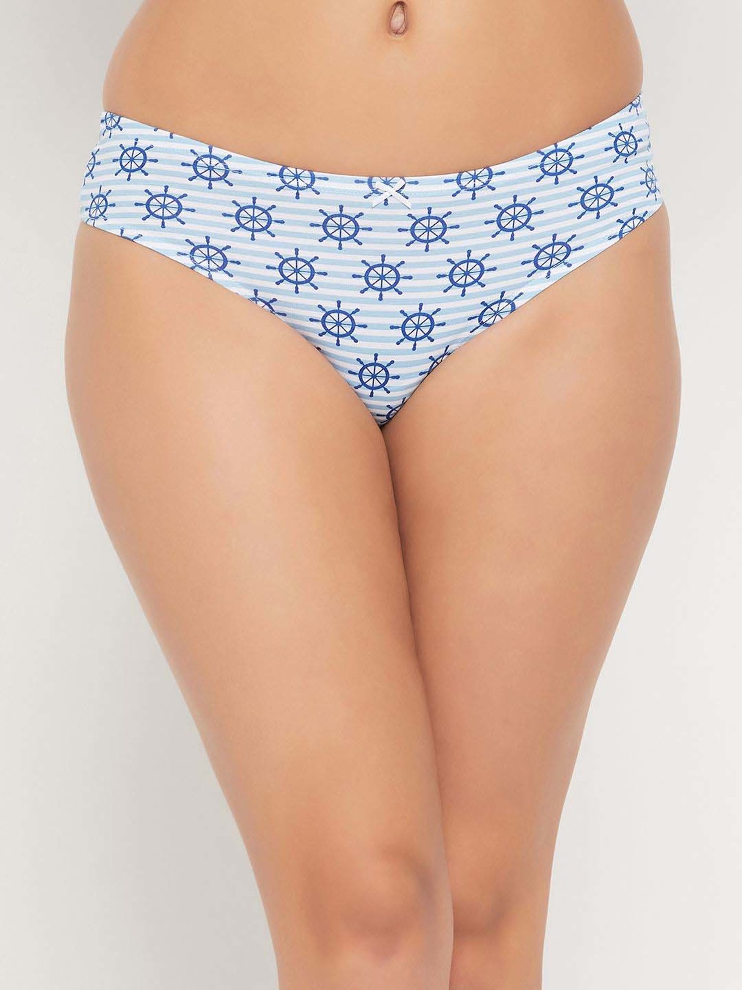 Clovia White & Blue Cotton Printed Hipster Panty - Pack Of 5