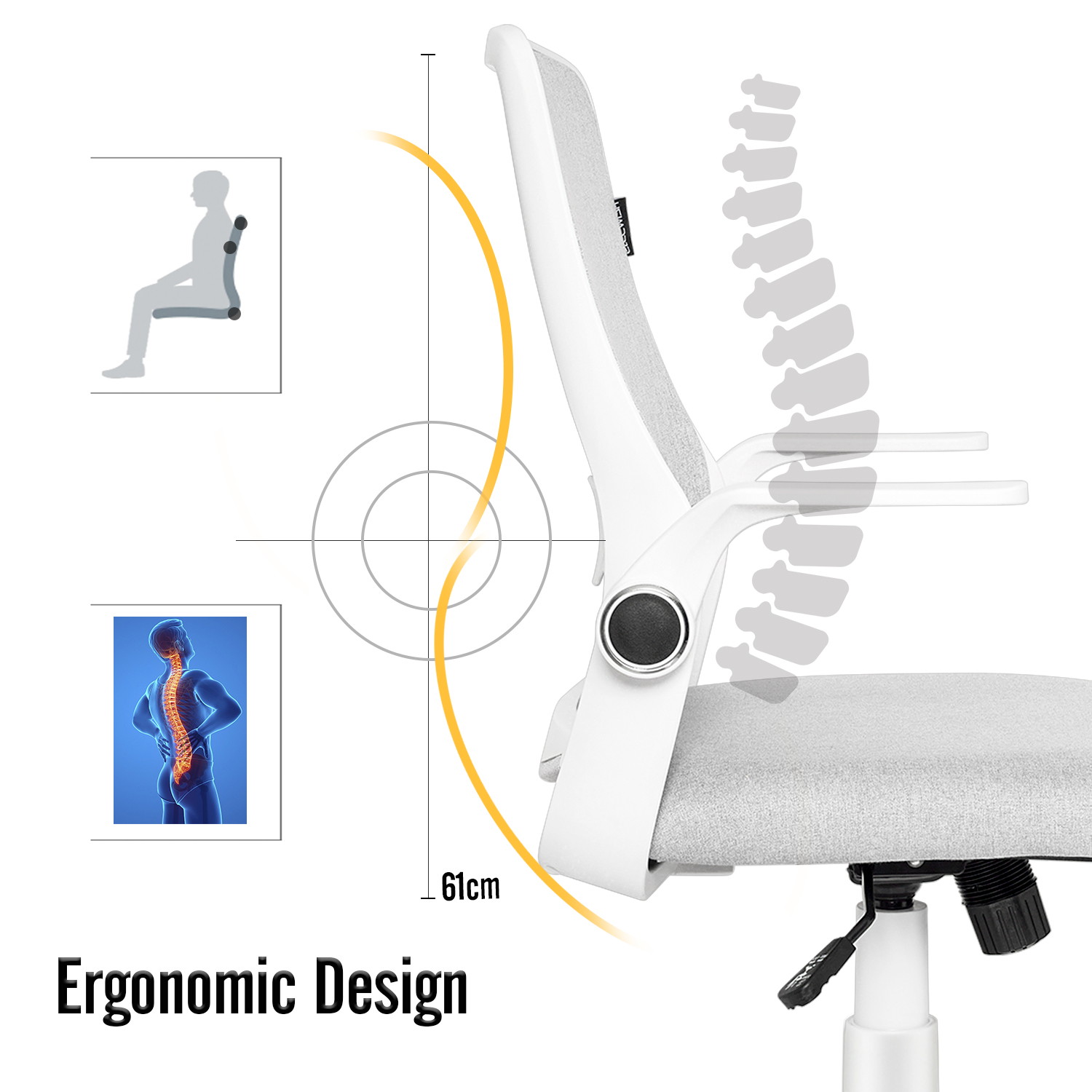 ELECWISH Office Chair Ergonomic Desk Chair Mid Back Office Computer Swivel Adjustable Rolling Task Chair Executive Chair with Flip up Armrests