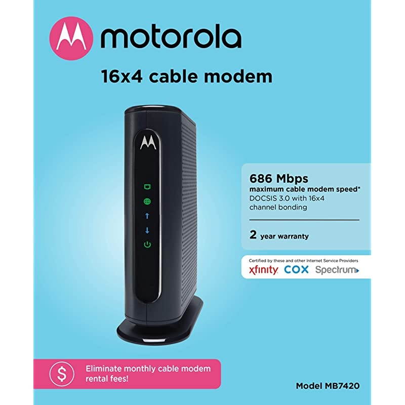 16x4 Cable Modem, Model MB7420, 686 Mbps DOCSIS 3.0, Certified by Comcast XFINITY, Charter Spectrum, Time Warner Cable, Cox, BrightHouse, and More