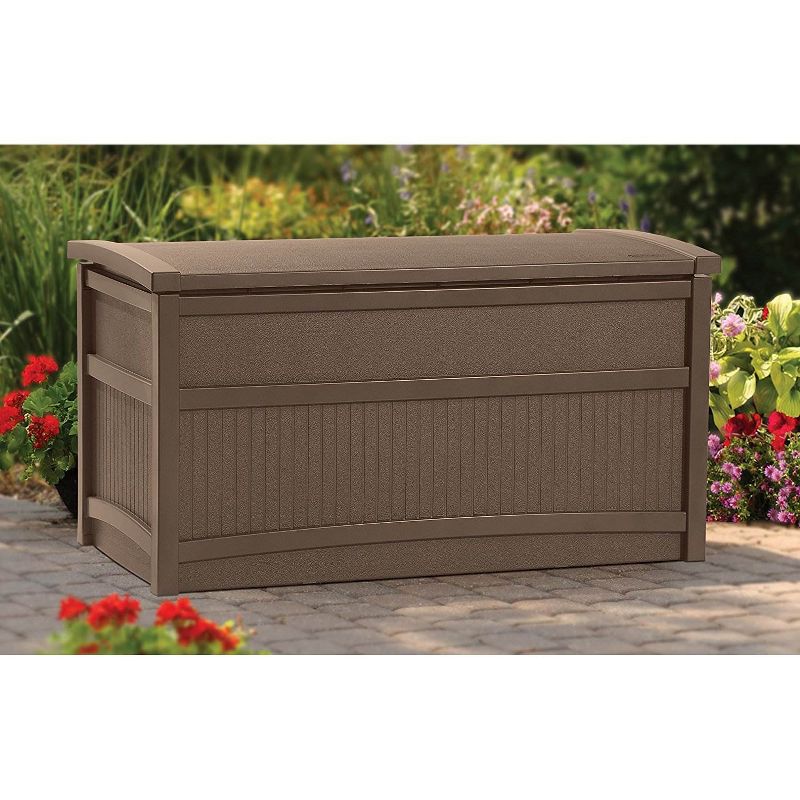 Suncast 50 Gallon Capacity Resin Outdoor Patio Storage Deck Box, Mocha Brown