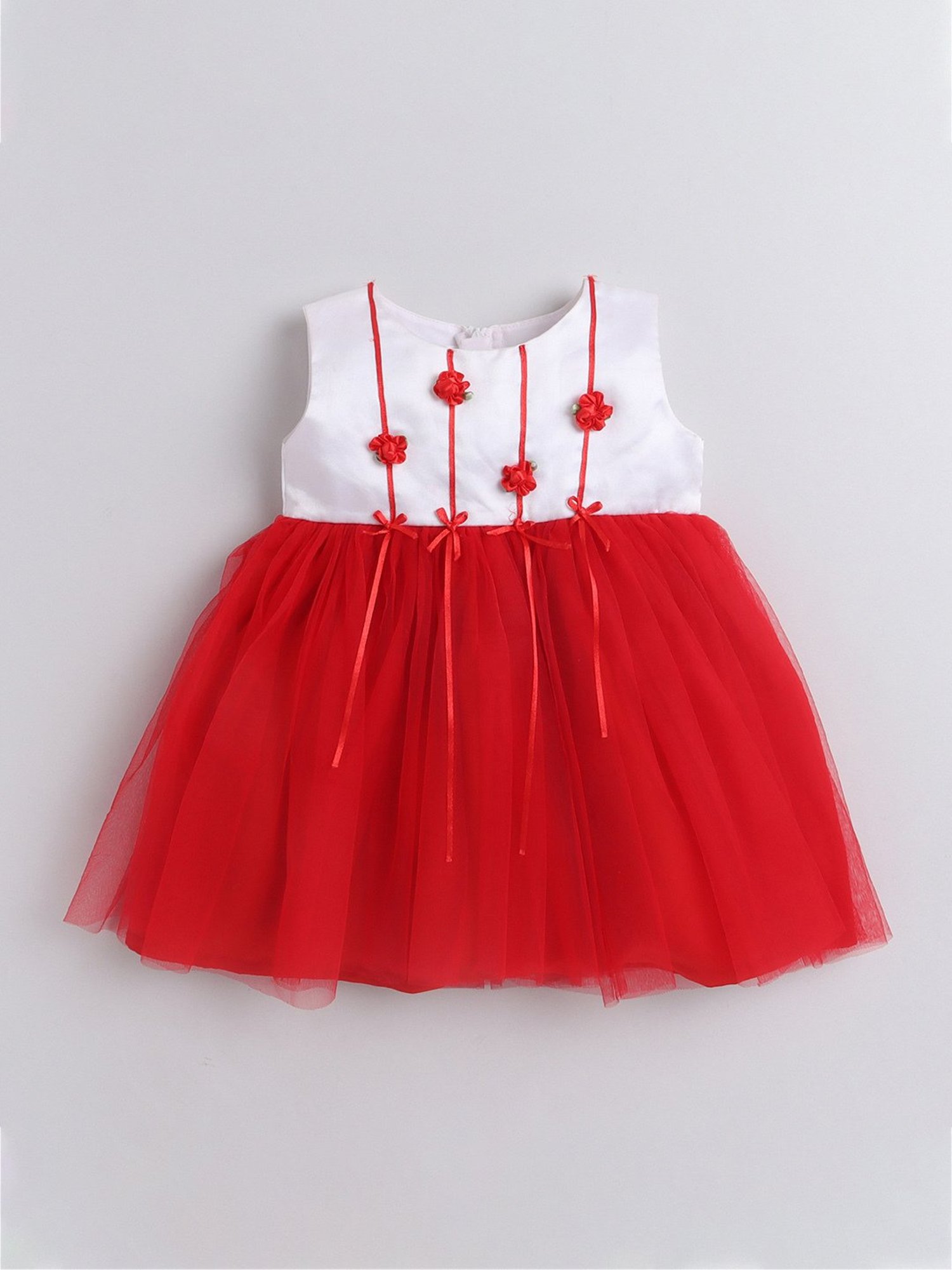 Many Frocks Kids Red & White Applique Dress