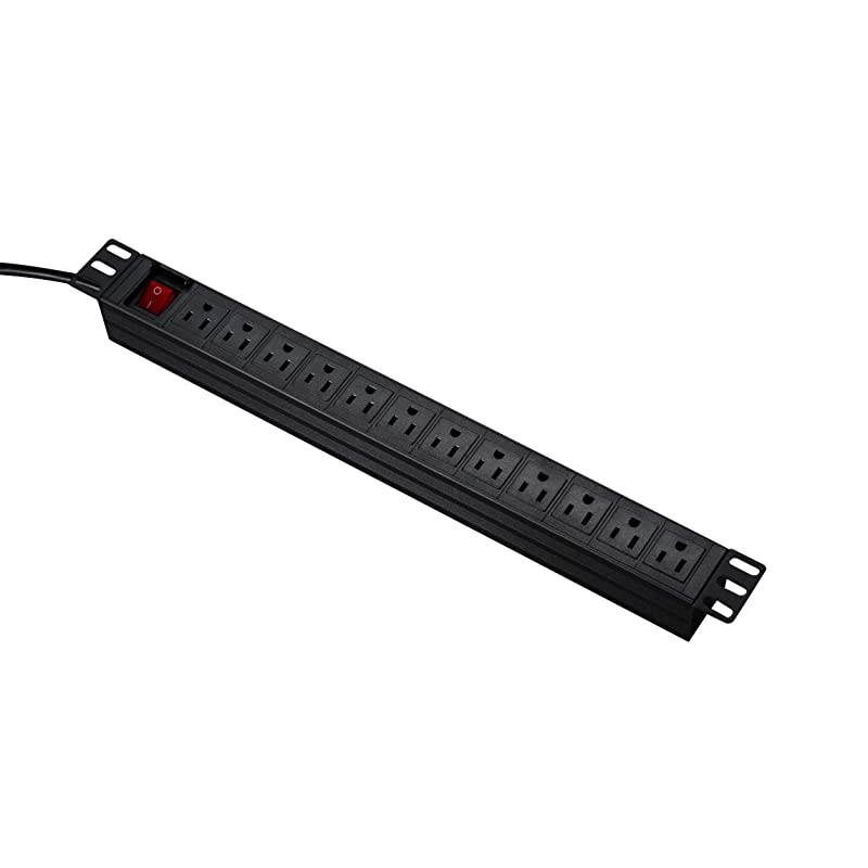 Network Grade 12 Right Angle Outlets Rackmount PDU Power Strip with 6ft Cord Surge Protector 15A125V Black