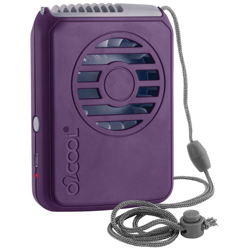 O2COOL Rechargeable Deluxe Necklace Fan with USB Cord Purple