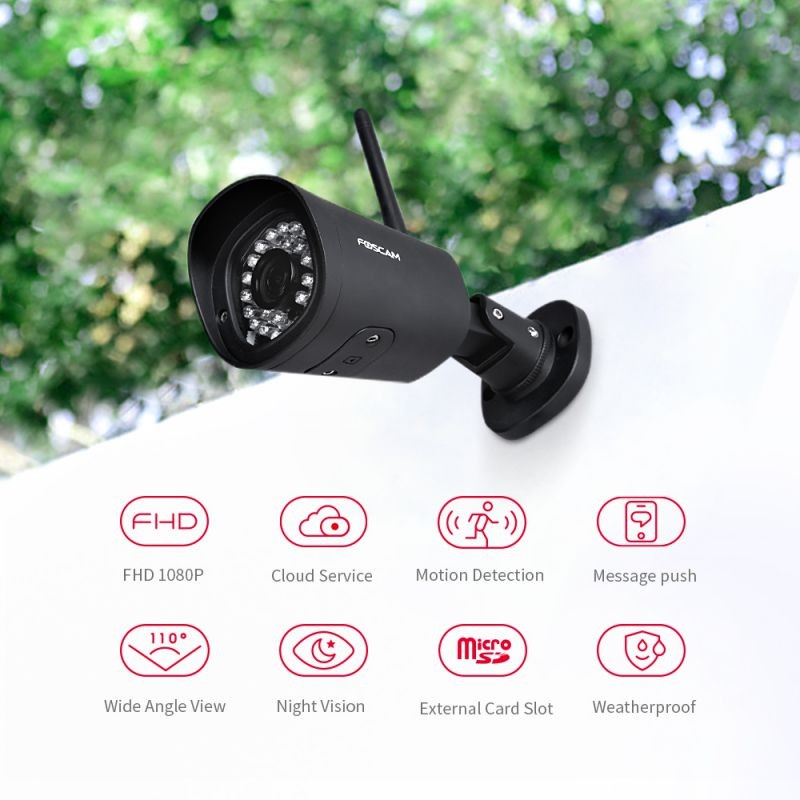Foscam G2 1080P 25fps WiFi Security IP Surveillance Camera with Motion Detection, 65ft Night Vision, Free Cloud Service Included, 2-Way Audio, IP66 Weatherproof, Black