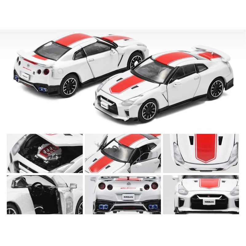 Nissan GT-R (RHD) Pearl White with Red Stripe "50th Anniversary Edition" Ltd Ed 1200 pcs 1/64 Diecast Model Car by Era Car