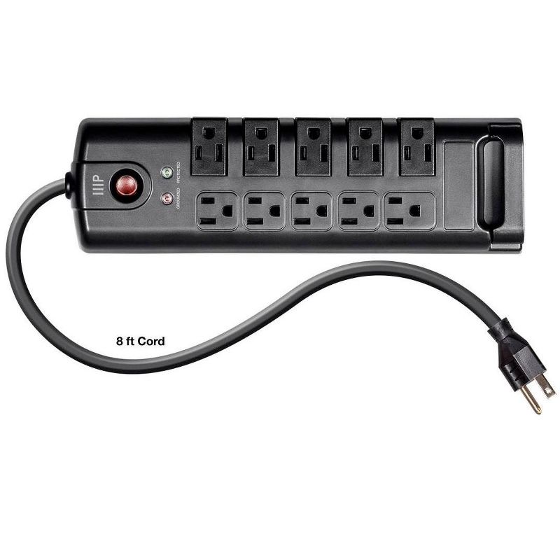 Monoprice 10 Outlet Rotating Surge Protector Power Block / Strip - 8 Feet - Black | 2880 Joules, Heavy Duty Cord
