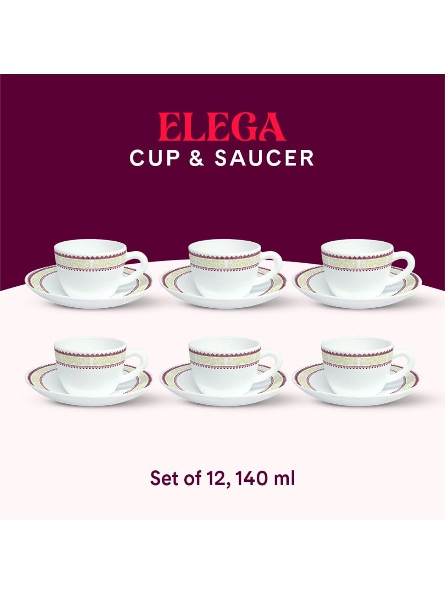 Larah by Borosil Multicolor Ceramic Opalware Cup and Saucer Set of 12 140ml